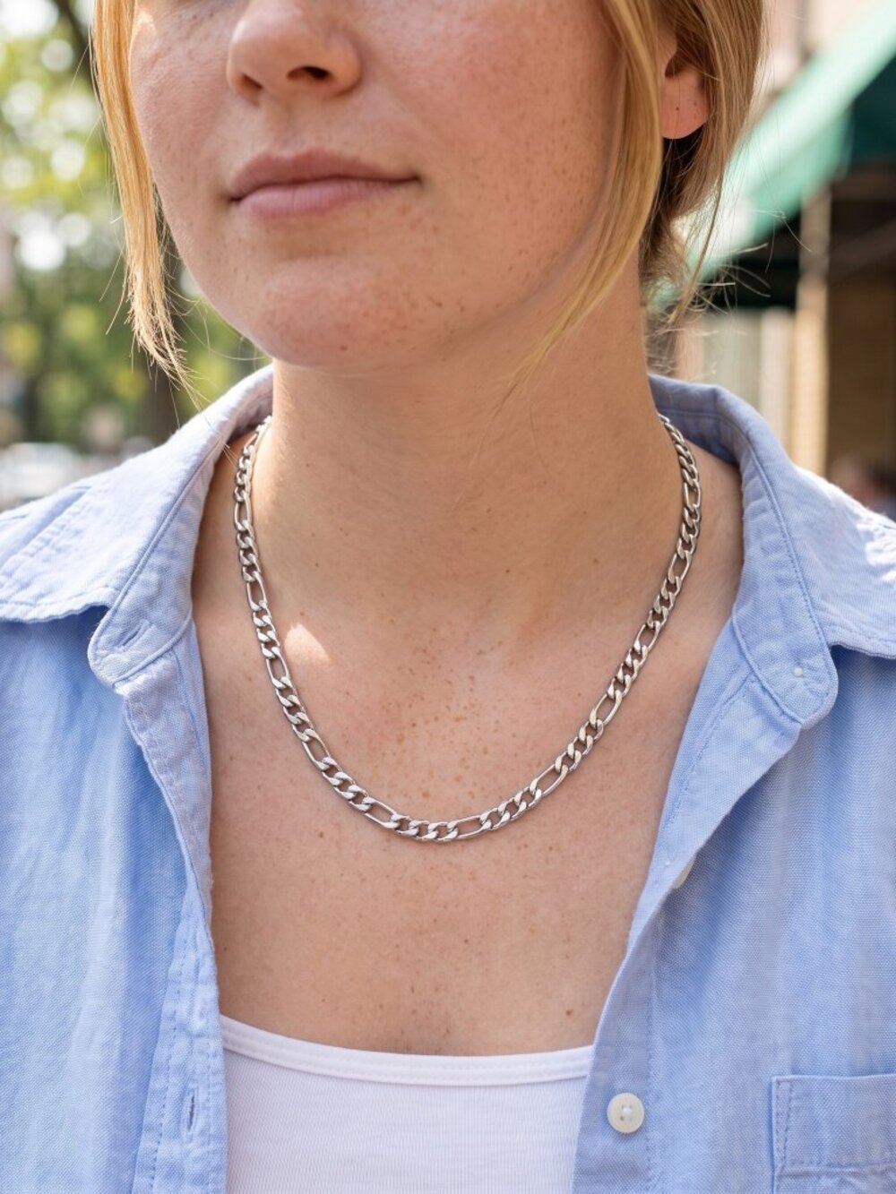 Womens Figaro Real Silver Chain 18 Inch Plated 5mm Everyday Layering Waterproof